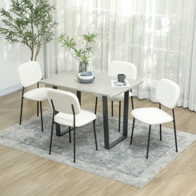 HOMCOM 4-piece Set Dining Chairs, Soft Fabric Upholstery, Steel Legs, Armless Design, White