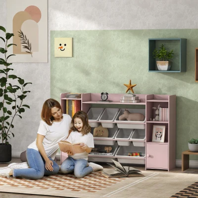 AIYAPLAY Estantería de almacenamiento infantil, estante para juguetes y libros, para un orden claro, 8 cajas extraíbles, Rosa