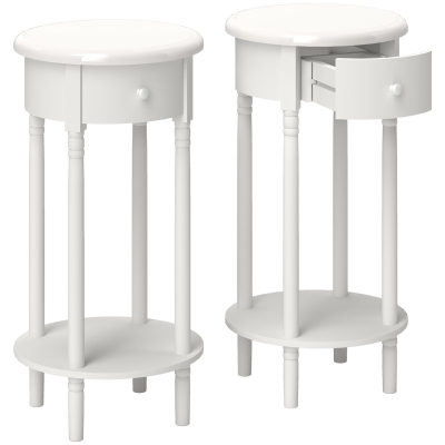 Set 2 Noptiere cu Sertar și Raft, Ø35,5x71 cm, Alb