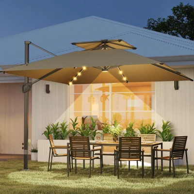 Outsunny Cantilever Parasol Aluminium Patio Umbrella Khaki 3.5x3m