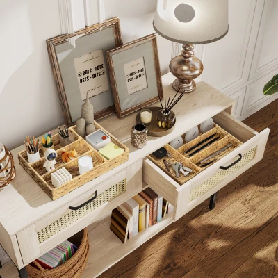 HOMCOM 2-piece Storage Basket Set with Compartments for Organizing Items, for Living Room, Kitchen, Bedroom