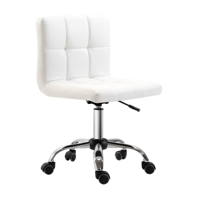 HOMCOM Office Chair, Swivel Chair, Faux Leather, Steel Frame, 5 Wheels, Padded, White