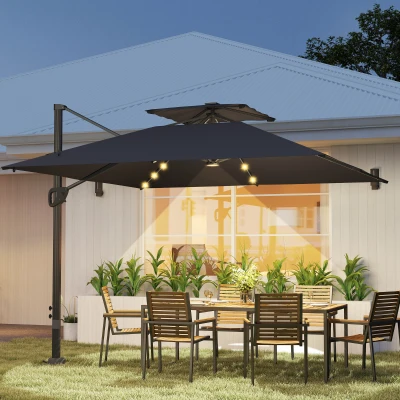 Outsunny Cantilever Parasol Aluminium UPF50+ Black 3.5x3m