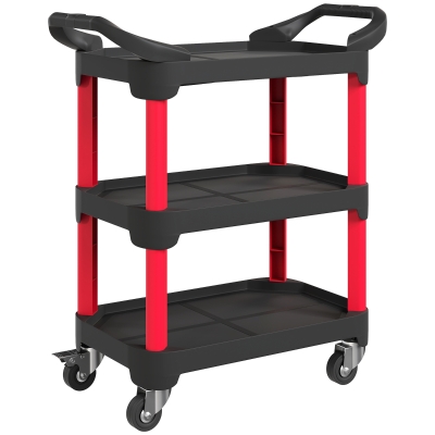 HOMCOM Tool cart with 3 tiers, side handles, wheels, plastic, black