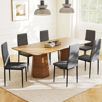 HOMCOM Pack de 6 Sillas de Comedor Modernas Tapizadas en Lino Sintético con Respaldo Alto y Patas de Metal 41x50x97 cm Gris