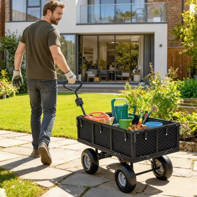 Outsunny Carrello da Giardino con Sacca e Pareti Rimovibili Nero