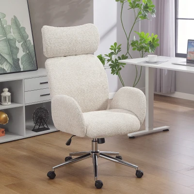 HOMCOM Office chair with adjustable headrest, ergonomic desk chair, tilt function, height-adjustable, Gray-White