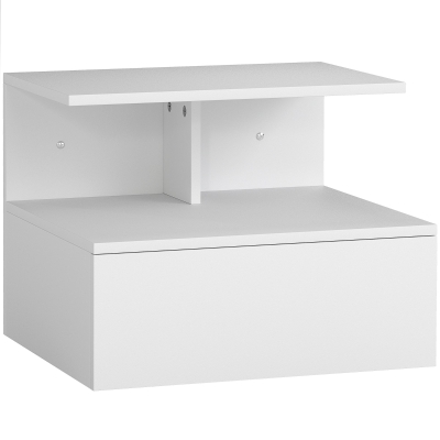 HOMCOM Wall-mounted nightstand side table with drawer, open shelf White, 39.8 x 35 x 31.6 cm