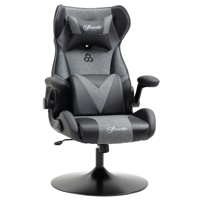 Vinsetto Gaming chair, height-adjustable & swivel, faux leather upholstery, flip-up armrests, Black+Gray