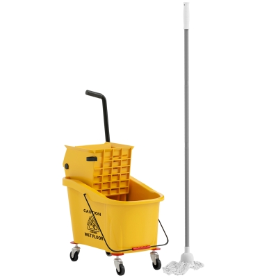 HOMCOM Mop Bucket on Wheels with Mop Wringer, Mop Holder, 36 L, Plastic, Yellow