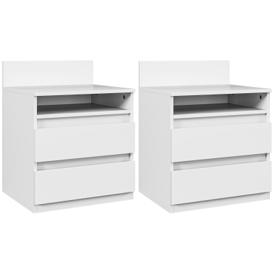 HOMCOM Nightstand 2-pack with drawers and shelf, modern side table for bedroom, white