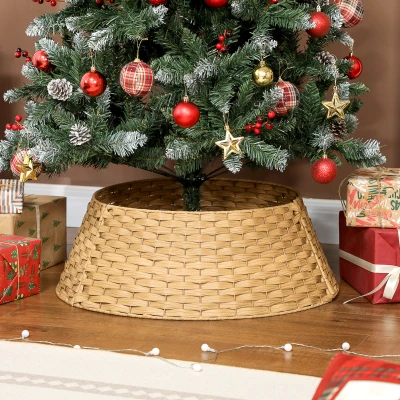 HOMCOM Tree Skirt, Ø 68cm Plastic Tree Collar for Tree Stand, Cover for Home, Party, Decoration, Natural Wood