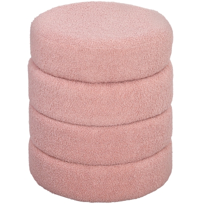HOMCOM Stool, round, Teddy fleece, up to 120kg, Φ40x45H cm, Pink