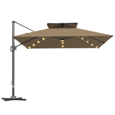 Outsunny Cantilever Parasol Aluminium Patio Umbrella Khaki 3.5x3m