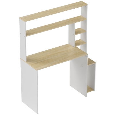 HOMCOM Computer Desk, Desk with Open Shelves and Storage Compartments, Steel, Light Brown+White