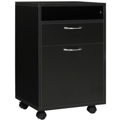 HOMCOM Rolling Cabinet Drawer Unit Container, 1 Compartment, 1 Shelf, 1 Drawer, 40 cm x 3 cm x 60 cm, Black