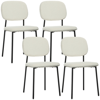 HOMCOM 4-piece Set Dining Chairs, Soft Fabric Upholstery, Steel Legs, Armless Design, White