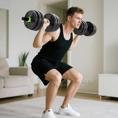 SPORTNOW Juego de Mancuernas Ajustables 20 kg 3 en 1 con Barras de Conexión y Mangos Antideslizantes para Gimnasio en Casa Verde