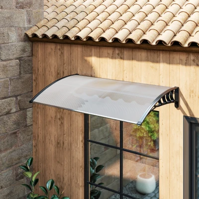 Outsunny Marquise de Proteção para Portas e Janelas Contra Sol e Chuva Telhado de Proteção com Desenho Moderno 150x90x25 cm Transparente e Preto