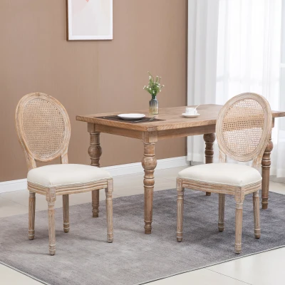HOMCOM 2-Pack Kitchen Chairs, Softly Padded, Vintage Design, Rattan Look, Beige
