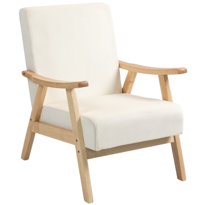 HOMCOM Upholstered armchair, Foam filling, Rubberwood frame, Cream white