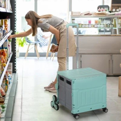 HOMCOM Shopping Cart Shopping Trolley, Stair-Climber, Foldable, Telescopic Handle, up to max. 65 kg Load, Green