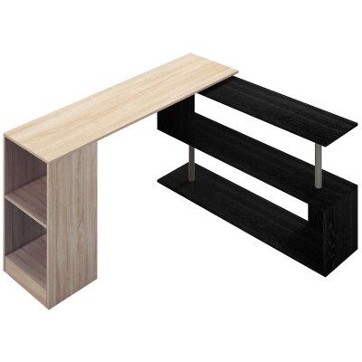 Birou de Colț cu Raft în Formă de S, 140x120x78 cm, Lemn Natural