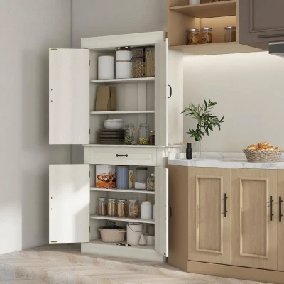 HOMCOM Kitchen Cupboard Freestanding Storage 180cm White