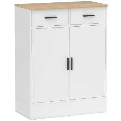 HOMCOM Aparador de Sala de Estar com 2 Gavetas e Prateleiras Ajustáveis 68,6x35x90,3 cm Branco e Madeira