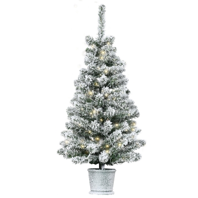HOMCOM Mini Christmas Tree Ø40x90 cm, Artificial Snow, 60 LEDs, Fireproof, Plastic, Green/White