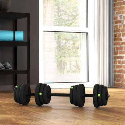 SPORTNOW Juego de Mancuernas Ajustables 25 kg 2 en 1 con Barras Conexión y Mangos Antideslizantes para Gimnasio en Casa Negro