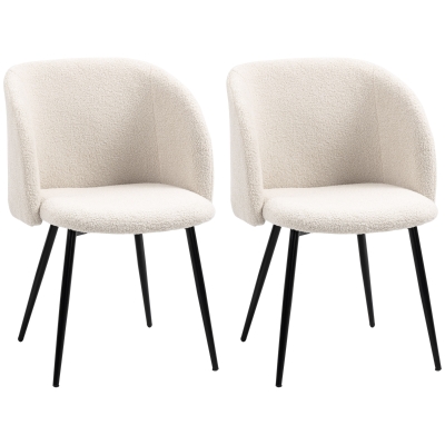 HOMCOM 2-piece set dining chairs, upholstered chairs with fabric cover, kitchen chairs with steel legs, curved backrest, Cream White