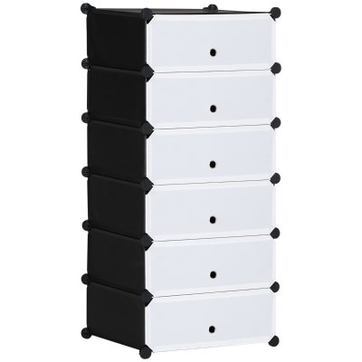 HOMCOM Modular Shelving System for 6 Pairs of Shoes, 49 cm x 36.5 cm x 108 cm, Black