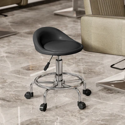 HOMCOM Height-Adjustable Rolling Stool with Backrest, Swivel Stool 59-75 cm, 360° Rotatable, Black