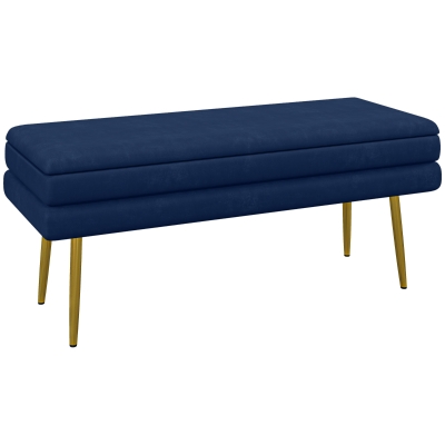 HOMCOM Bench, Upholstered Bench with Storage, Steel, 100 cm x 37,5 cm x 42 cm, Blue