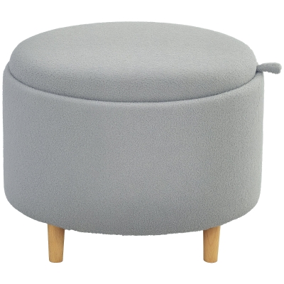 HOMCOM Upholstered Stool Ottoman, Teddy Fleece, Hidden Storage, Reversible Lid, 56 cm x 56 cm x 42 cm, Gray
