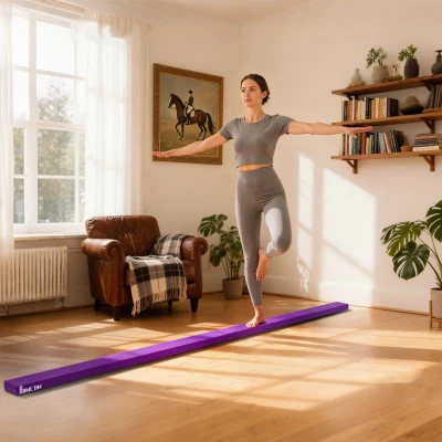 HOMCOM Poutre de gymnastique pliable poutre d'équilibre antidérapante 2,1 m revêtement daim violet