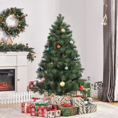 HOMCOM Christmas Tree Ø90 x 180 cm, Artificial Fir, Realistic Needle Foliage, Green