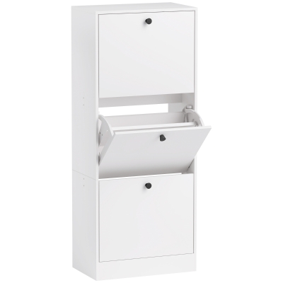 HOMCOM Shoe Cabinet, Shoe Rack, 3 Flip Compartments, Adjustable, Particleboard, White