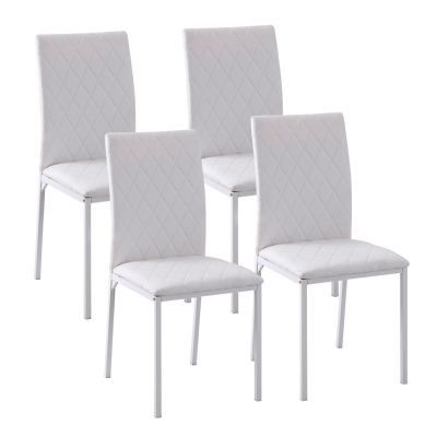 HOMCOM Dining chairs 4-pack, kitchen chair with backrest, faux leather, living room chair with foot pad, chairs, padded chair with metal legs for dining table, white