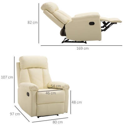 Fotoliu spatar rabatabil, piele ecologica 80×97×107cm Crem