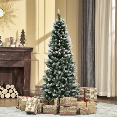 HOMCOM Artificial Christmas Tree, 630 Branches, 37 Pinecones, Snow-Dusted Tips, Fire-Resistant, 150 cm