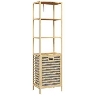 HOMCOM Bathroom cabinet with laundry basket, 3 shelves, bamboo frame, 44x33x160cm, natural