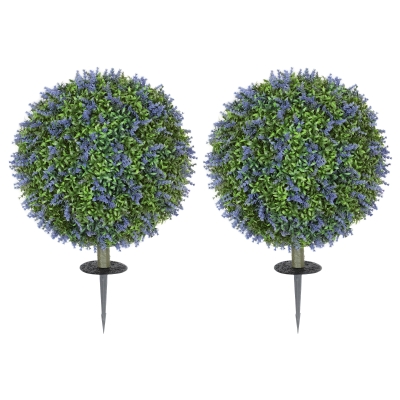 HOMCOM 2-piece artificial tree set, Artificial Lavender Trees, Ground stakes, UV-resistant