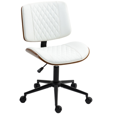 HOMCOM Office Chair Height-Adjustable Desk Chair with Casters, Diamond Quilting 52 x 53 x 80-90 cm White