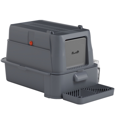 PawHut Bac à Litière XL Acier Inox Couvercle 180° Gris Foncé