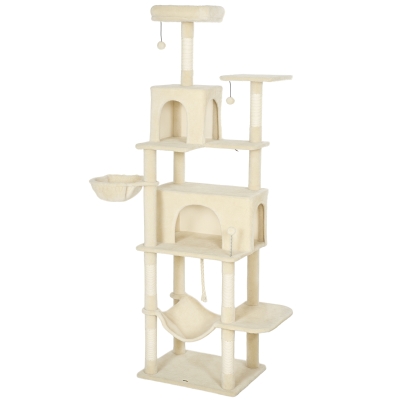 PawHut Albero Tiragraffi per Gatti con Piattaforma, Torre, Letto, Tane e Pali in Sisal 60x48x202 cm Beige