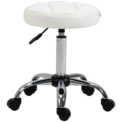 HOMCOM Swivel Stool, Salon Stool, Height-Adjustable, PU Leather, Quilted Design, Ø35.5 x 48-63 cm, White/Silver