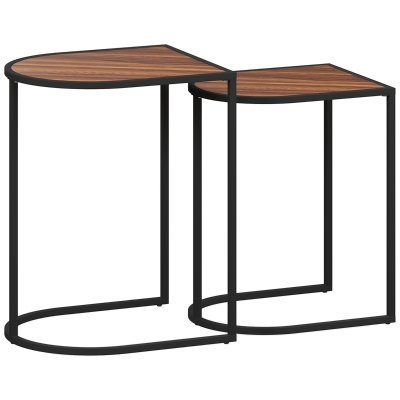 HOMCOM Nesting table set, side tables, metal frame, wood-effect tabletop, Brown