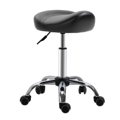 HOMCOM Salon Stool with Saddle Seat, Height-Adjustable, Faux Leather, 48x48x54-69cm, Black